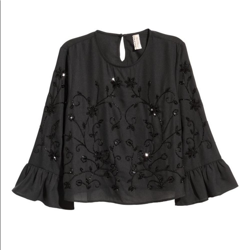 H&M Beaded Bell Sleeve Blouse